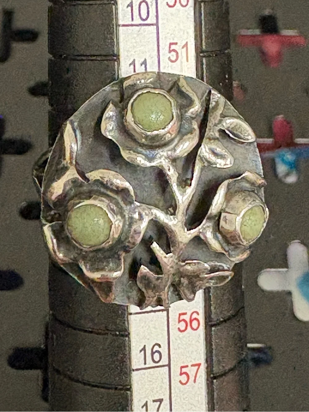 Vintage mid century JFR Mexico sterling and green turquoise ring. Size 6.5